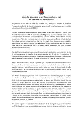 0-1-1-1-22-a-t-a Ata da reunião ordinária da Comissão Permanente de Memória - 01 de julho de 2022